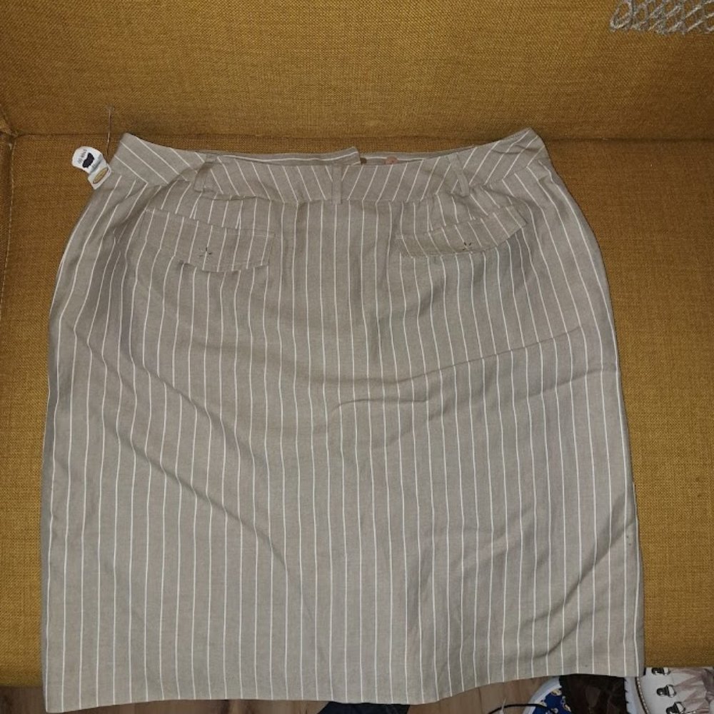 Talbots Tan Pinstripe Italian Linen Blend Pencil Skirt Sz 16 - Picture 2 of 11